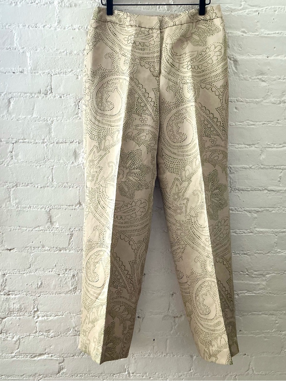 Talbots Heritage Silk Paisley Print Tailored Trouser Pants Beige Tan Career Sz 8 - Picture 1 of 13